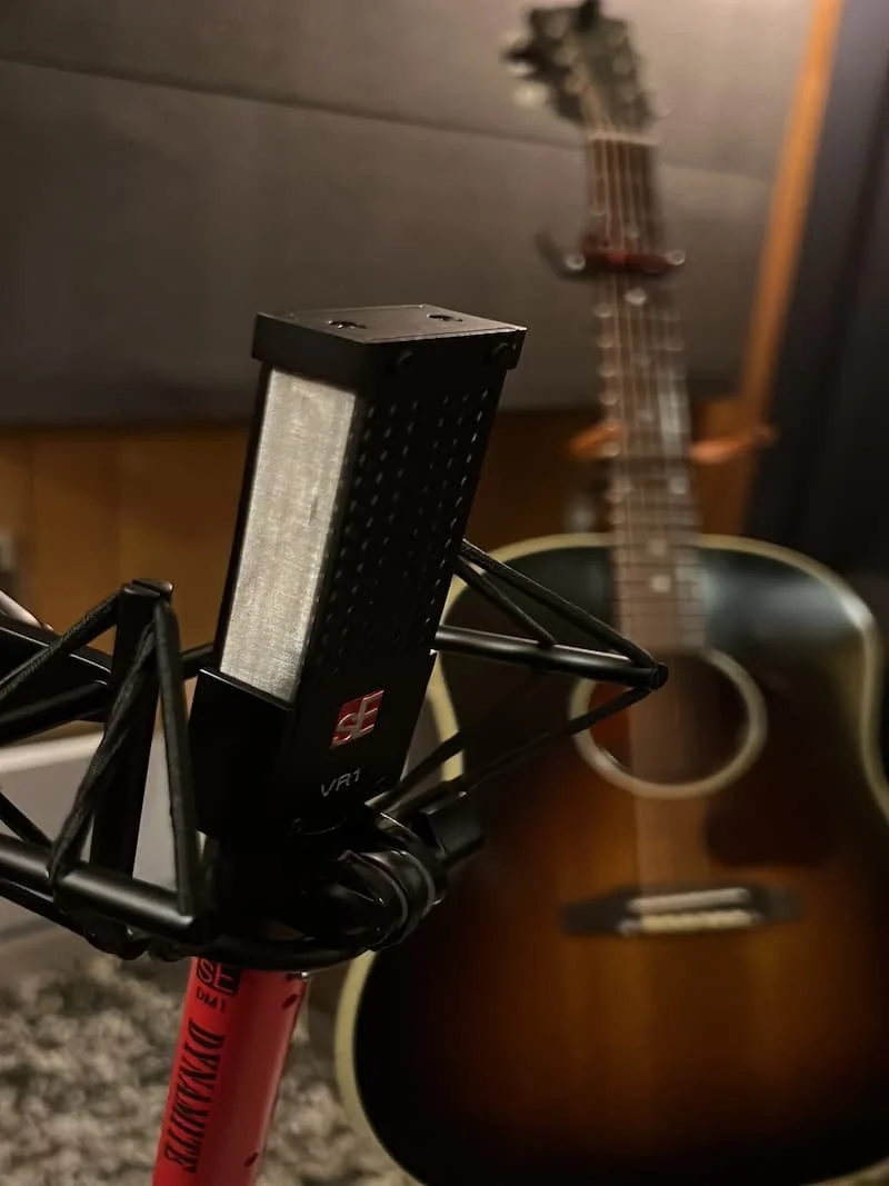Studio ribbon microphone with acoustic guitar - contact Hunt The Sound for a quote