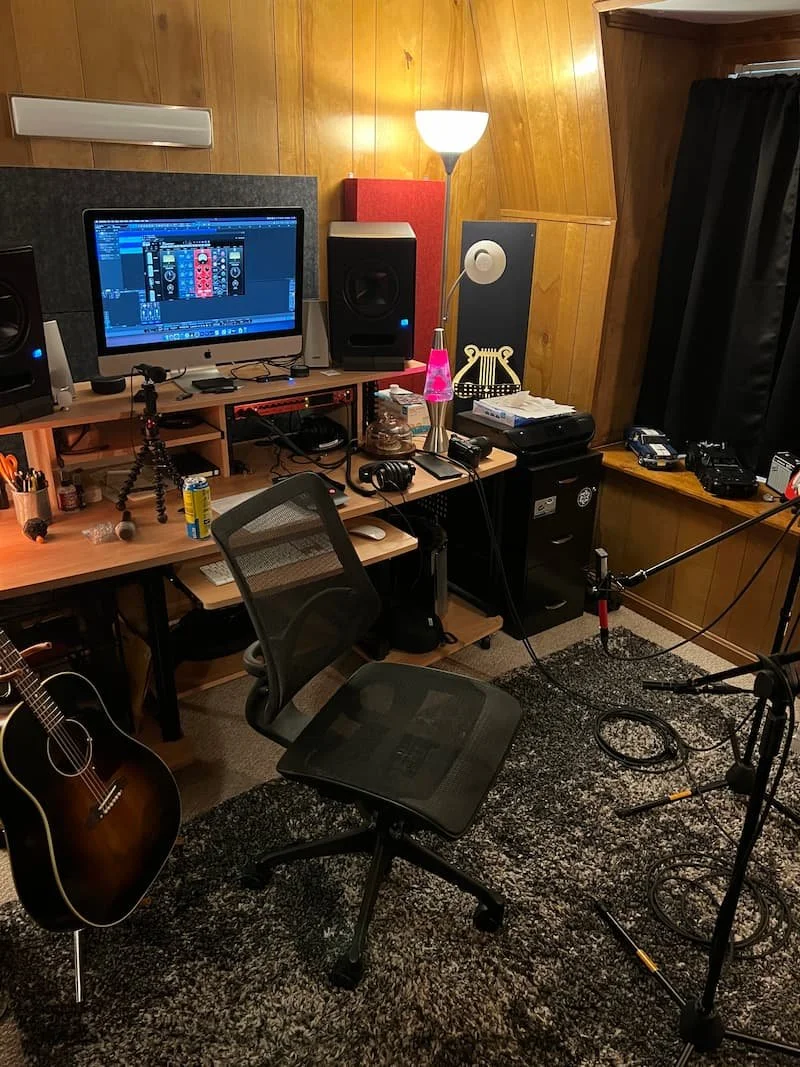 Hunt The Sound home recording studio with mixing desk and monitors in Jackson TN