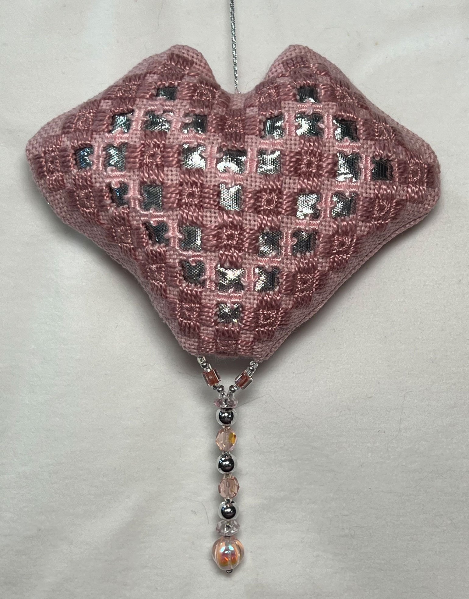 Hardanger Heart Christmas Ornament - side 1