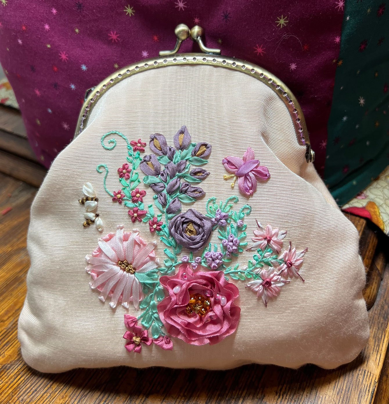 Rosy Silk Ribbon Bag