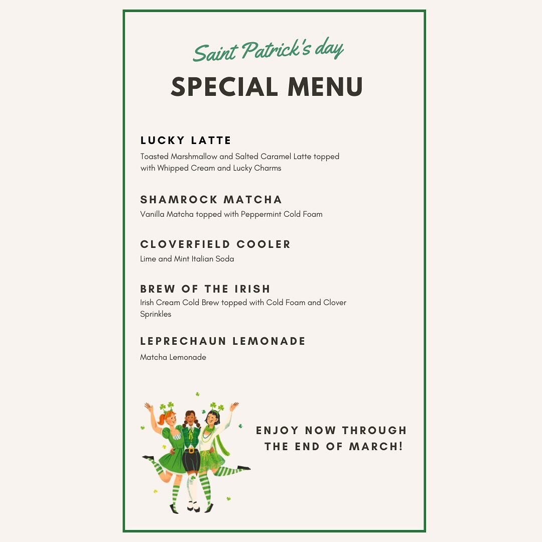 It&rsquo;s finally here 🍀☕️
Our St. Patty&rsquo;s Day menu is available for a limited time now through the end of March! From the Shamrock Matcha to the Cloverfield Cooler, we have something for everyone at Momo Lolo. Come try these drinks out befor