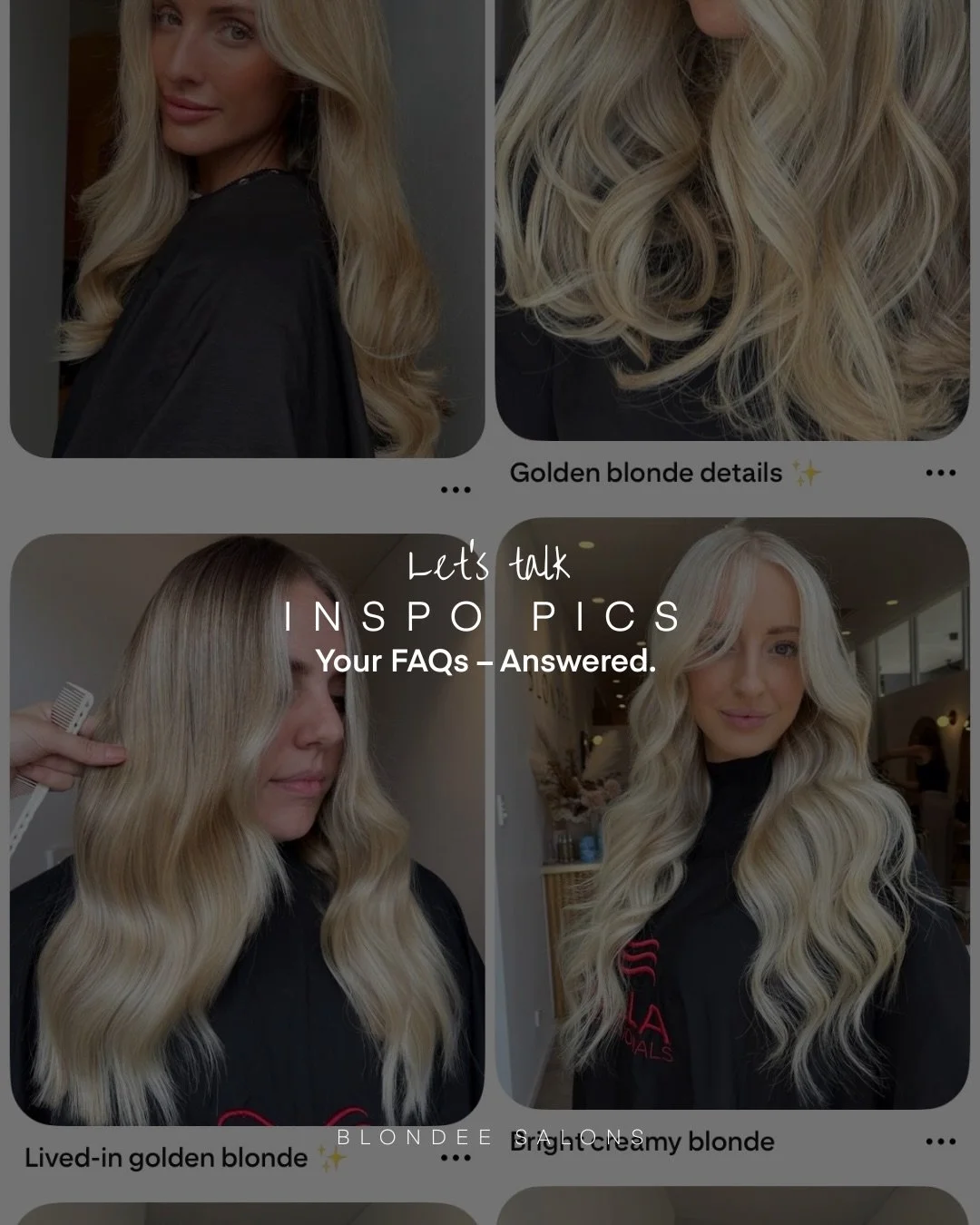 LET&rsquo;S TALK &mdash; Inspo Pics 📸

We hope this answers any questions about why your stylist might ask you for an inspo pic and why we love it when you come prepared to your appointment, inspo in hand! 🫶🏼

Got any other burning q&rsquo;s? Leav