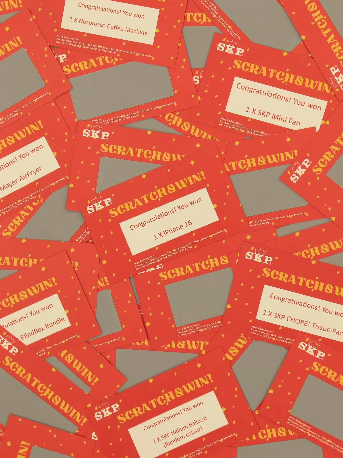 Spot a prize that you would like?👀 Stand a chance to Scratch and WIN one of these amazing prizes with every $20 spent at our retail outlets!🎁

Hurry! Try your luck today before someone snatches the prize you're eyeing for!🏃&zwj;♂️

#scratchandwin 