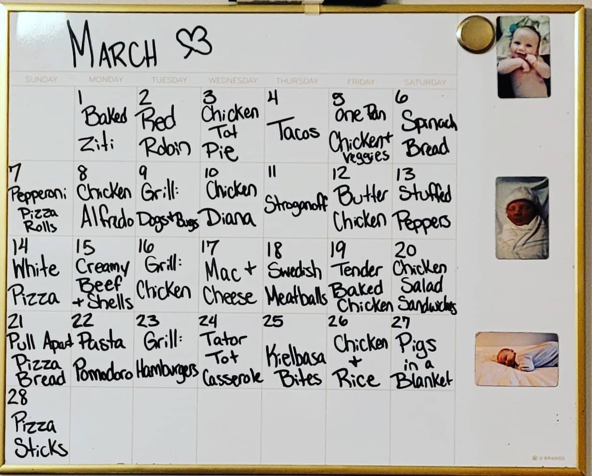 Happy March! Let's plan now for a great, sun-shining month, with the grill open weekly!! Want to know how I easily plan my meals each month? Hop on over to my podcast: Sparrow Parents Podcast

#mealplanning #monthlymealplanning #dinner #organization 