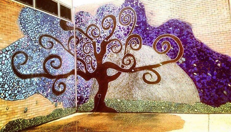 The leaves are changing and it reminds us of this beautiful tree mural at Farragut Career Academy. #tbt #mosaic #tree #fall #leavesfalling