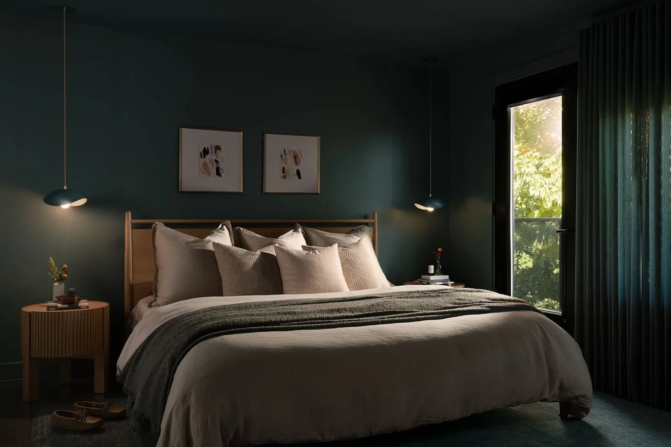 Who needs a weekend getaway when your bedroom feels like a cabin in the woods? 🌲✨ That&rsquo;s exactly how my clients describe their new bedroom! We went full-on color drench to create a moody, enveloping space that feels intimate, warm, and complet