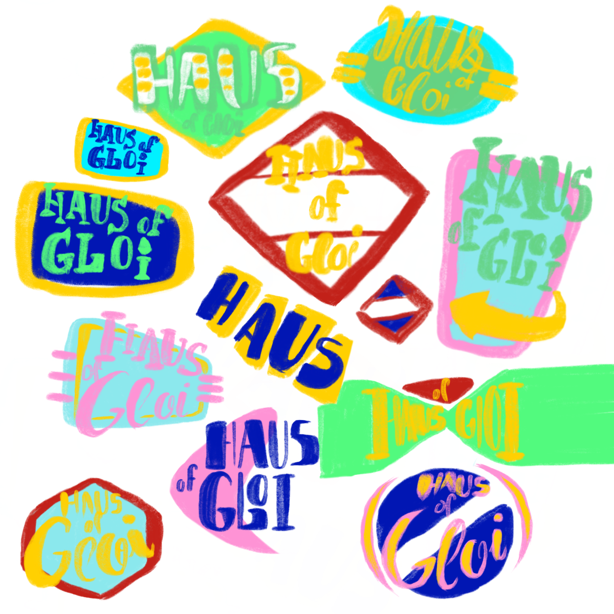 Thumbnails of 1950s inspired logos that says haus of gloi