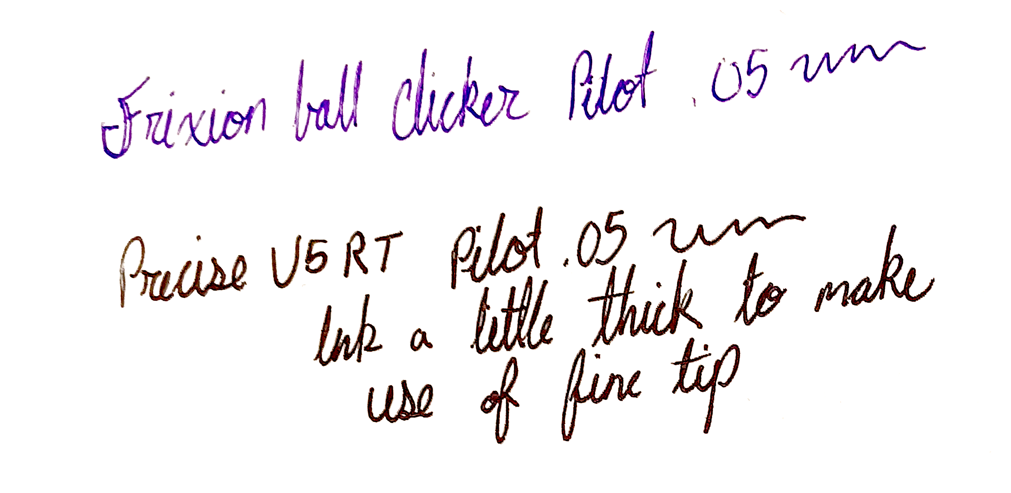 Frixion ball clicker pilot .05 Precise V5 RT Pilot .05 ink a little thick to make use of fine tip