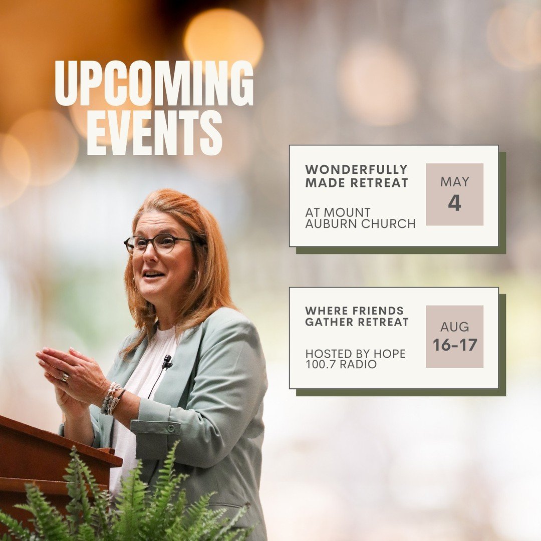 Wondering where we'll be in the next few months? 

@lisa.meiners is speaking at Mount Auburn in May and Camp Chautauqua in August! We're so excited to pray over the women who will attend these events and then witness God at work in them!