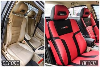 Honda Civic FD Leather Seats Custom Design Red Black