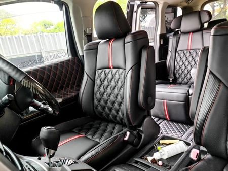 Toyota Vellfire Leather Seats ANH20 Custom Design VIP Black and Red Stripe