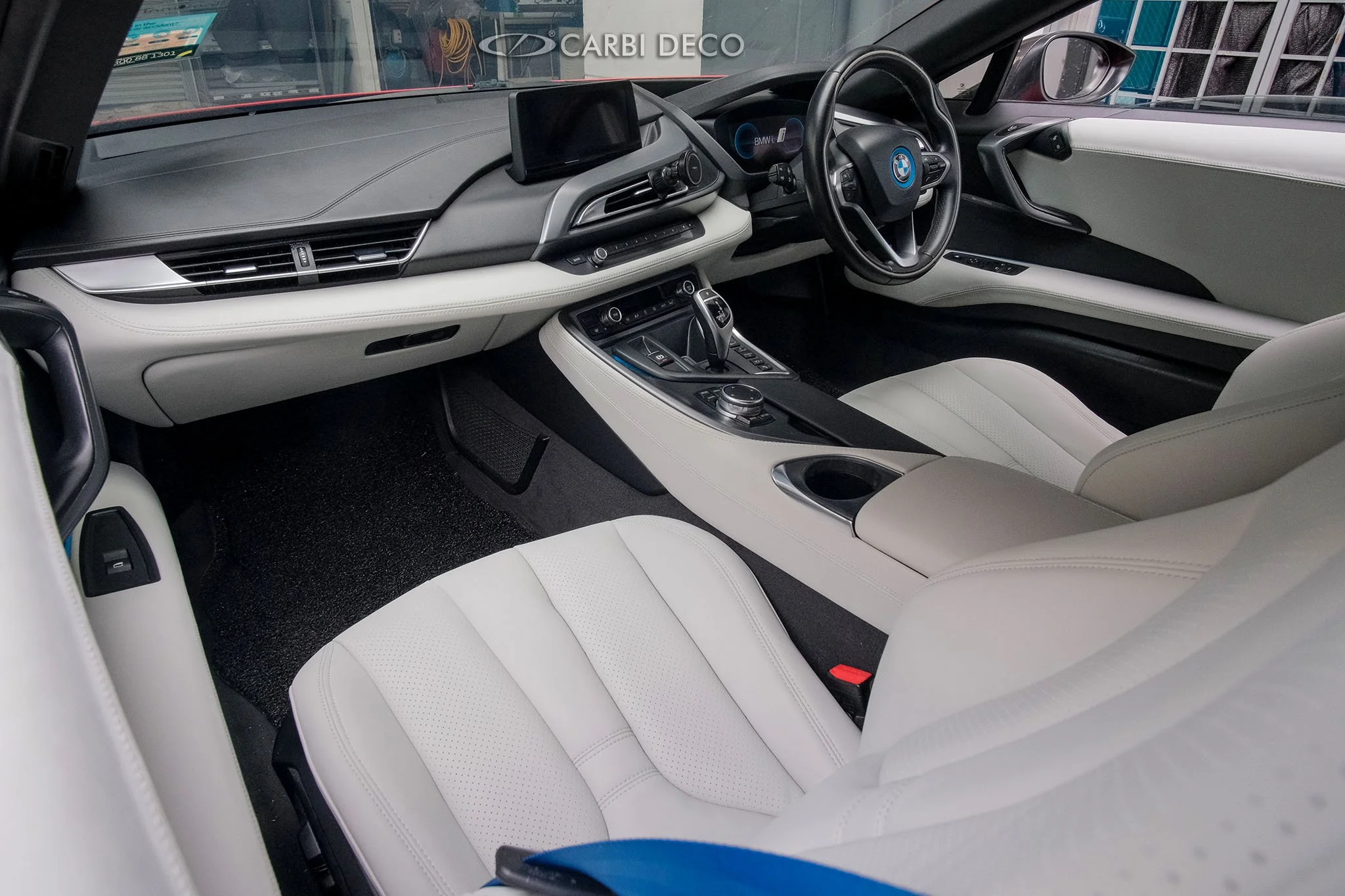 BMW i8 New Full Interior Leather in White — CARBI DECO