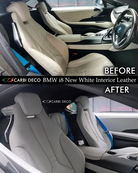 BMW i8 New Full Interior Leather in White — CARBI DECO
