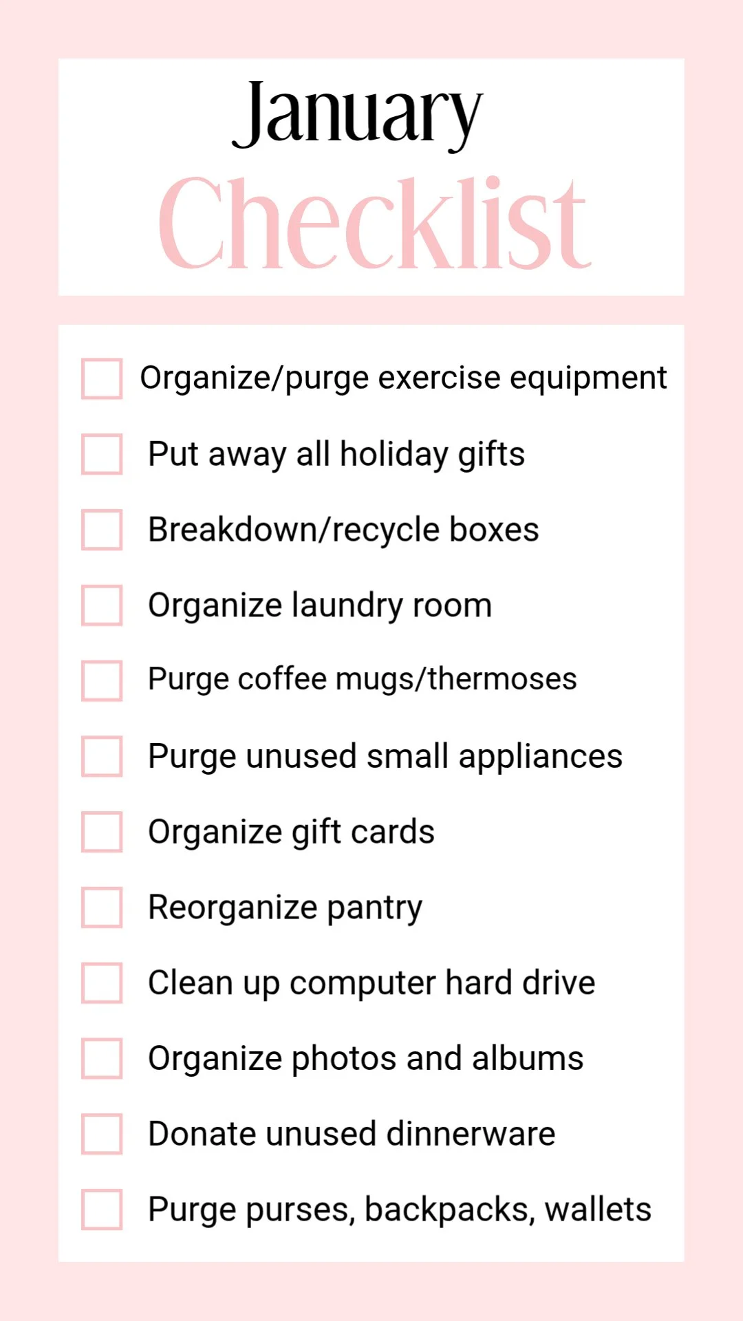 January organizing checklist