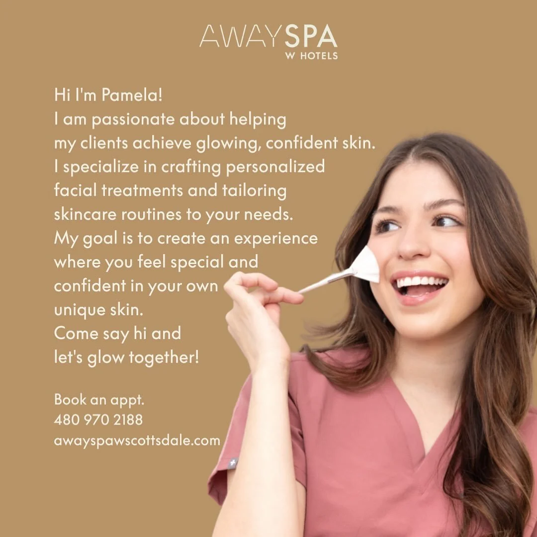 Glowing skin starts with Pamela! 
A licensed aesthetician at AWAY Spa, Pamela&rsquo;s skilled touch and passion for skincare leave every guest feeling renewed, confident, and camera-ready. 
#AWAYSpaScottsdale #WScottsdale
