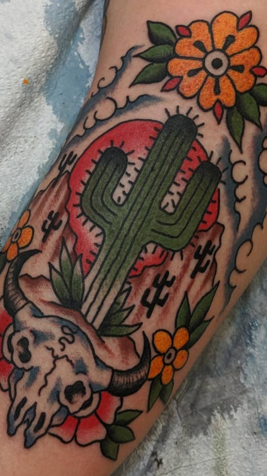 Western Cactus skull Tattoo