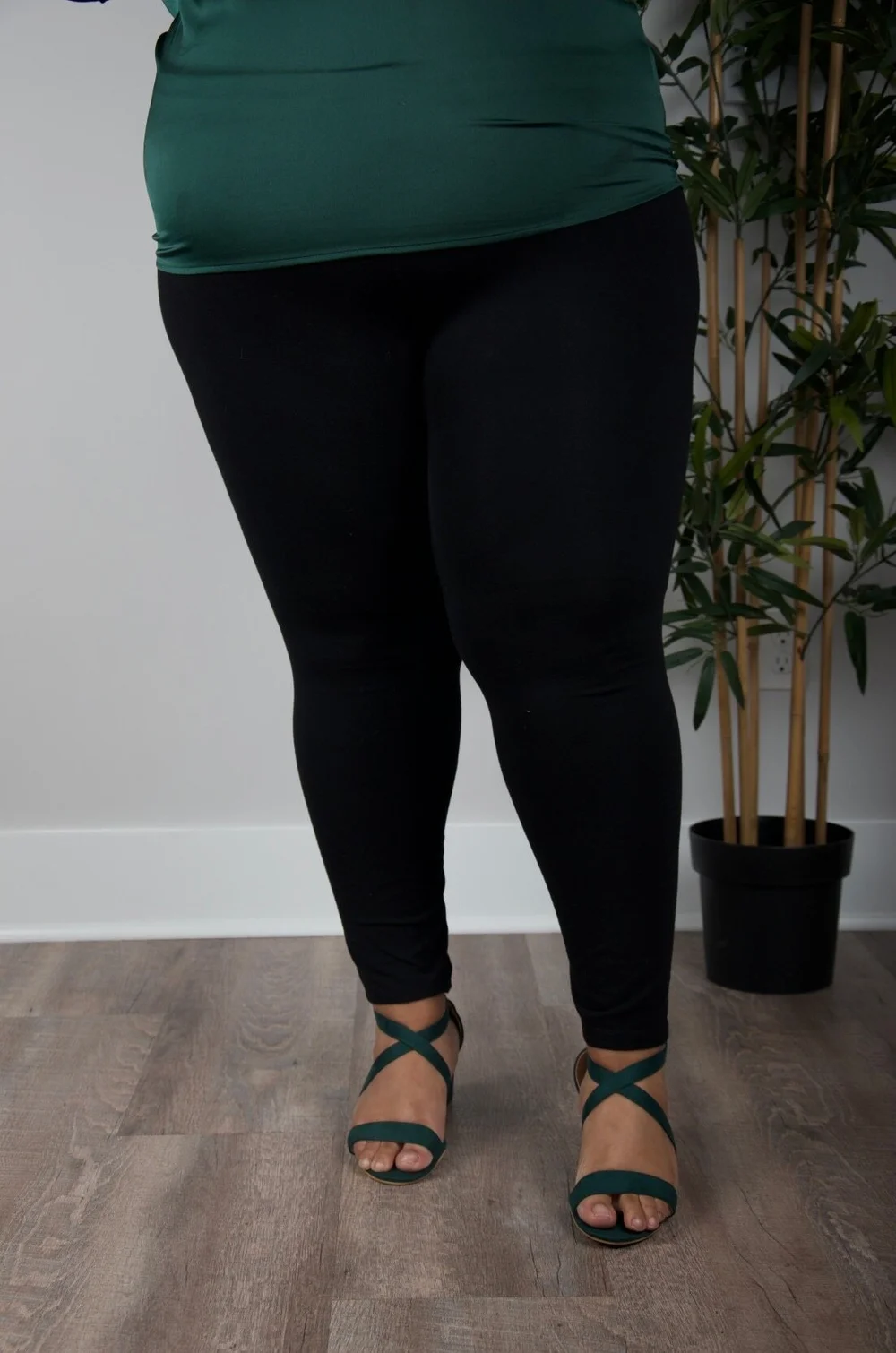 Premium High Waist Cotton Leggings Black Full Length Plus