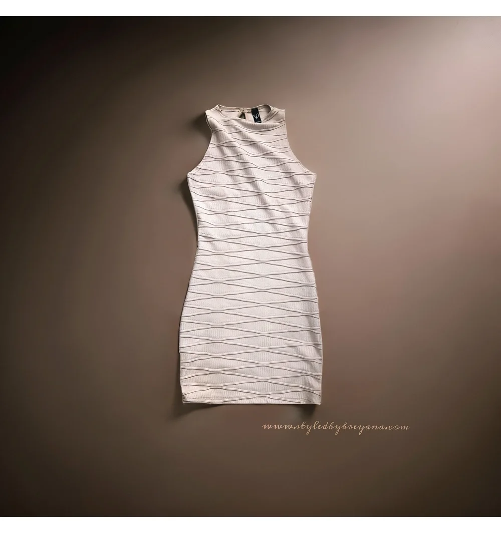 Windsor Textured Bodycon Dress Beige Sleeveless — Styled by
