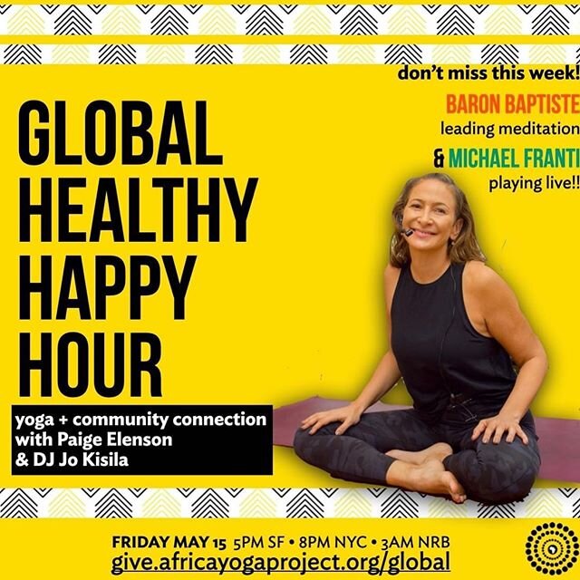 Baron Baptiste AND Michael Franti TONIGHT!

Support our Africa Yoga Project Community by joining us this week at Global Healthy Happy Hour, a weekly event that raises funds for food and necessity relief to our AYP family in Africa, AND this week two 