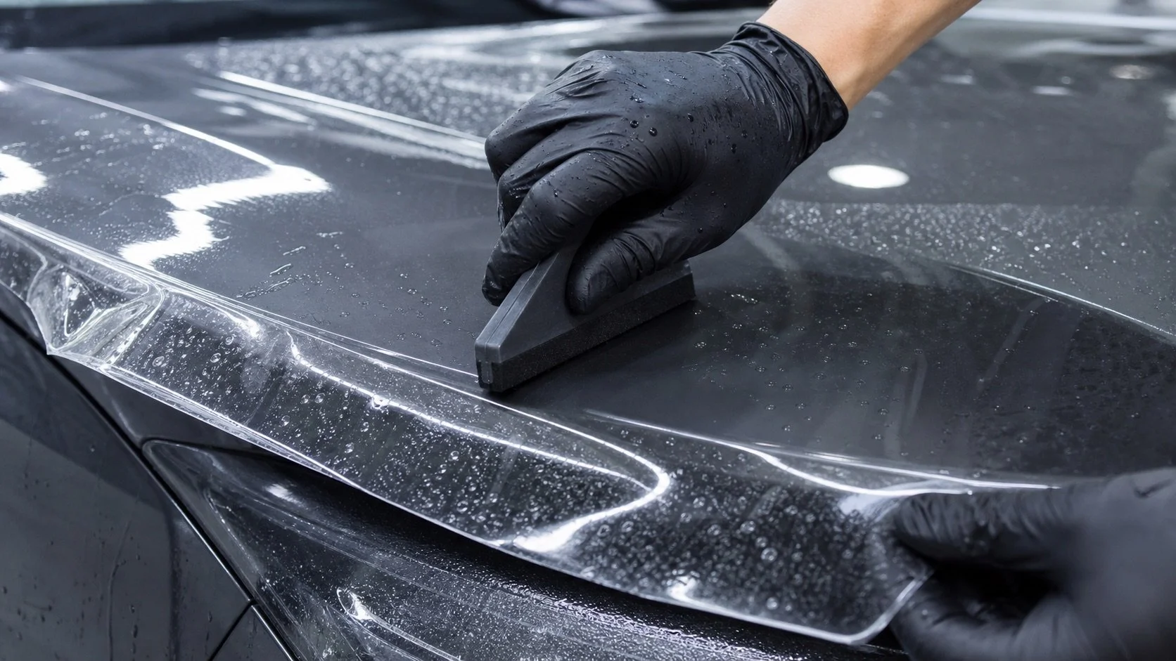Full front paint protection film being applied to a luxury vehicle in Pittsburgh