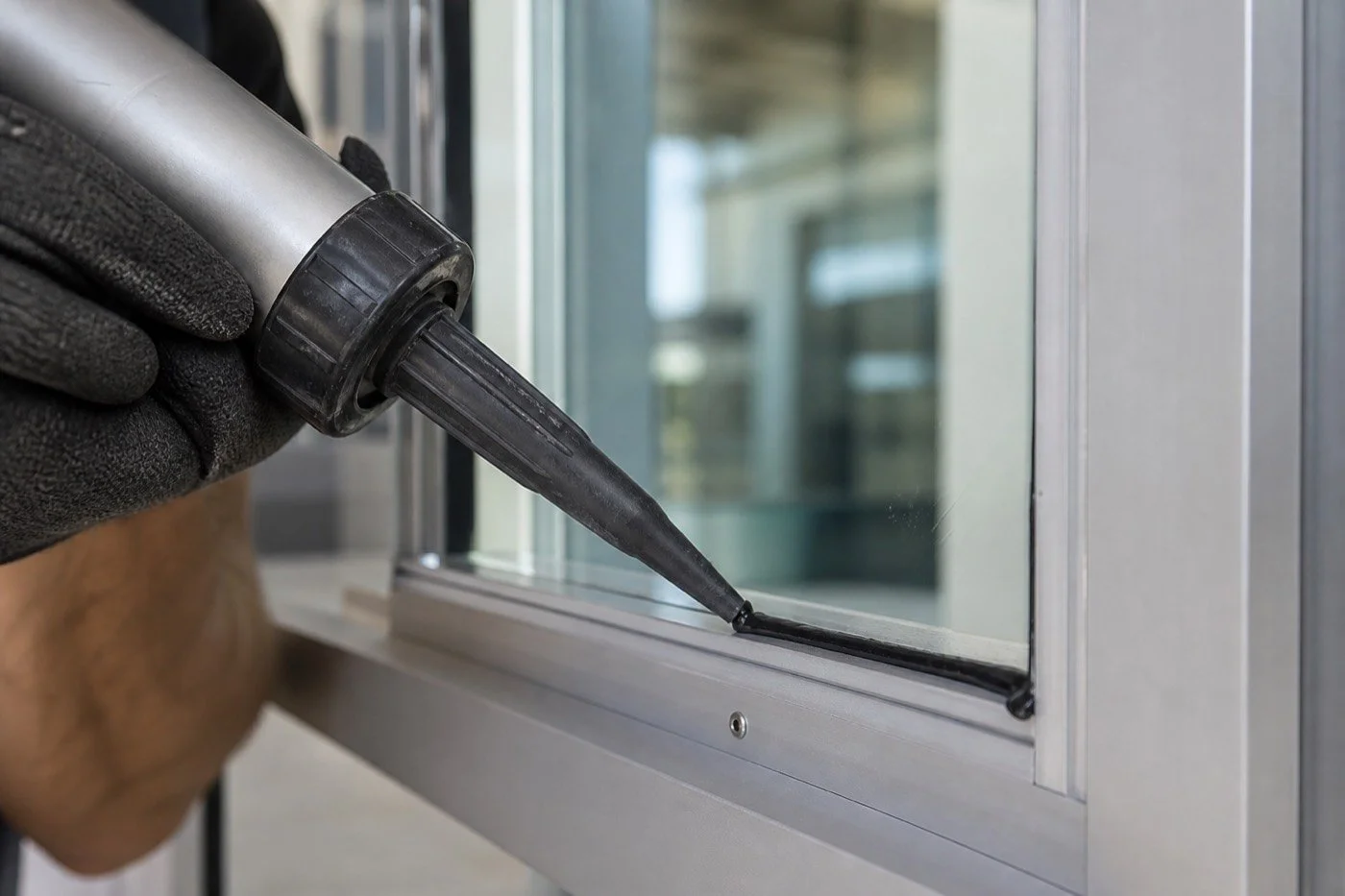 Installer applying a structural attachment system around the edge of security window film.