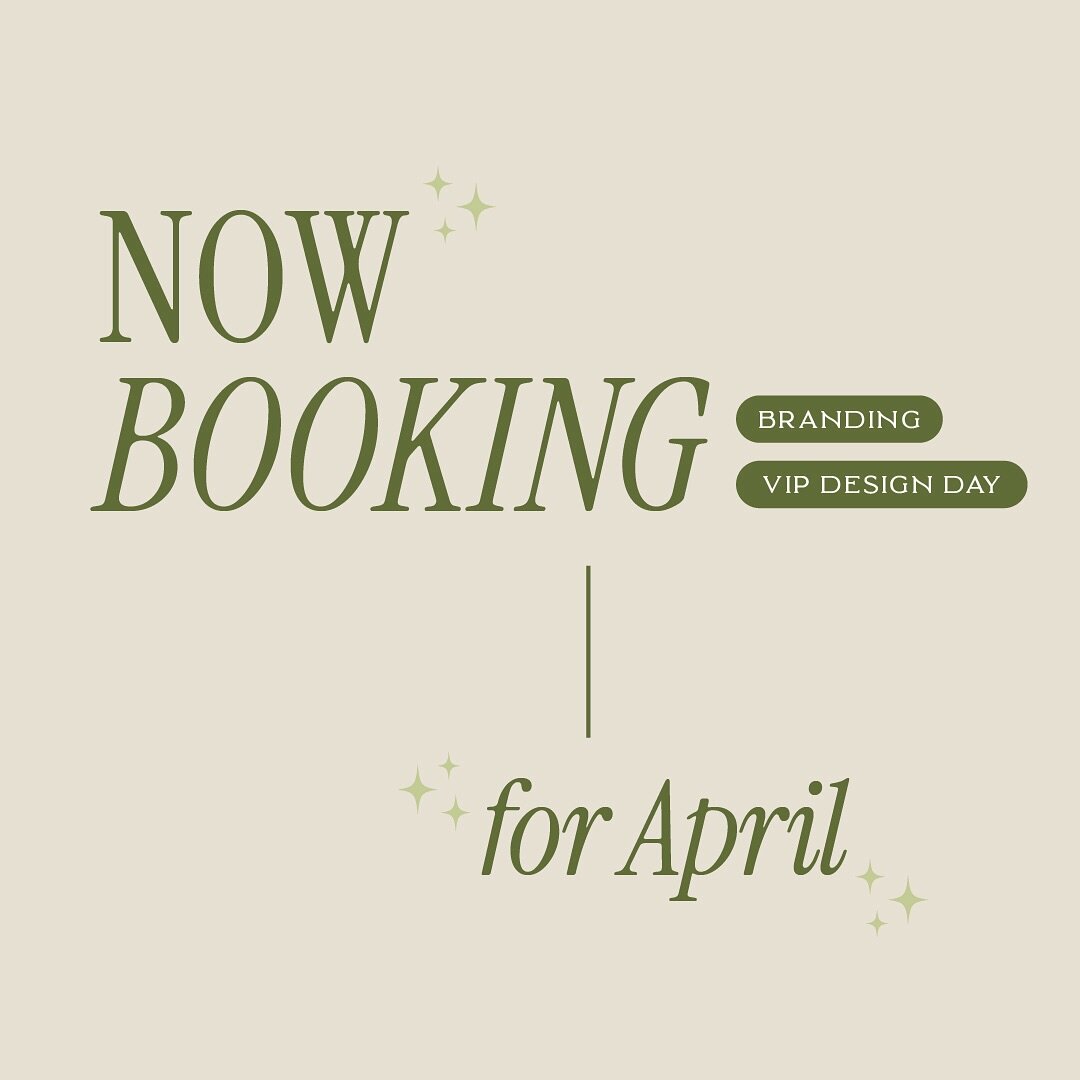 April openings available! 🌿
💫 Branding - 1 slot open
🌼 VIP Design Day - 4 slots open 

Book your spot this April! Contact me through my form 💚