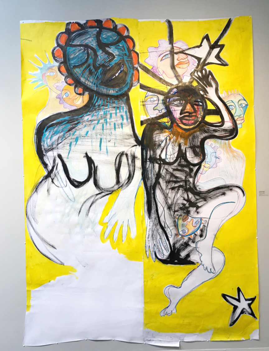 Imagine a World - ink, acrylic, colored pencil, crayon, watercolor on paper, 8'x6', 2017