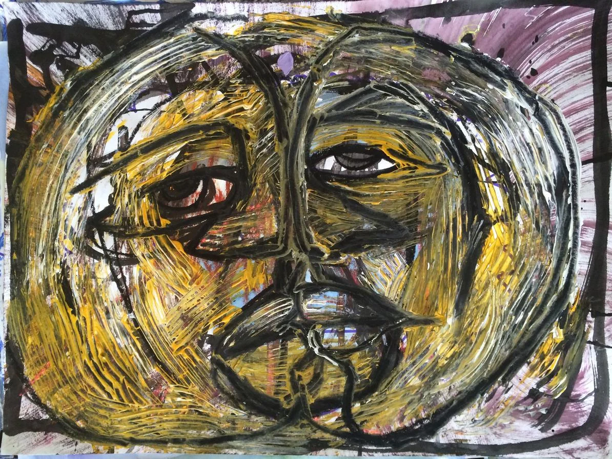 Hatched, acrylic, colored pencil and ink on paper, 18' x 24", 2017