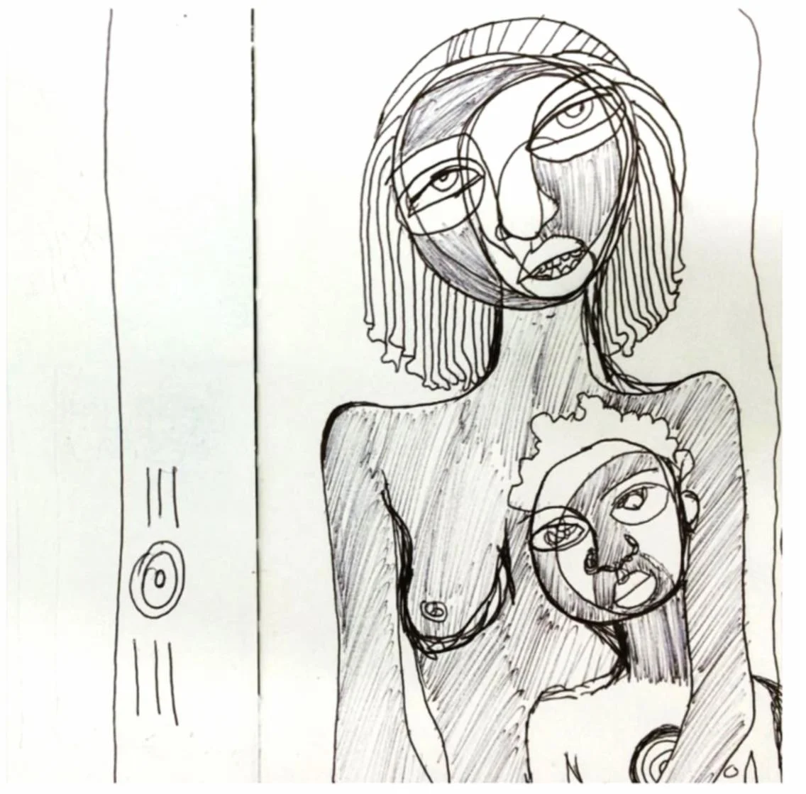 Mama and Me on Porch, acrylic, gouache and ink on paper, 24" x 18" , 2015