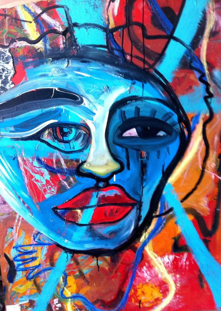 Who Shot Ya? Rising, acrylic, gouache, collage, oil pastel on masonite, 2012