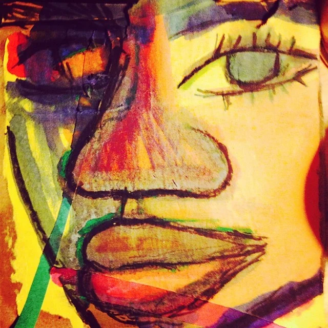Self Watercolor, collage, pastel on paper, 2014