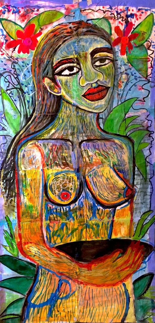 Richness of the Root, acrylic, oil stick on paper, 81x41 inches, 2014