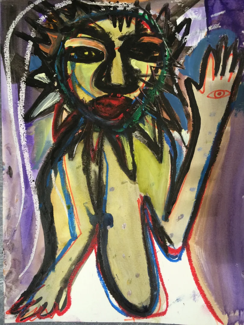 Spin It, oil pastel, ink, watercolor on paper 2015