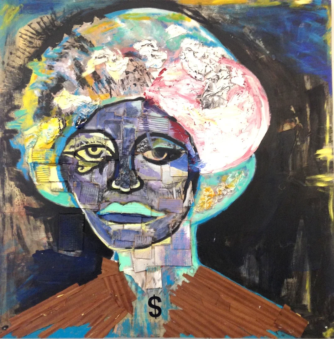 M/othership, 5x5 ft, acrylic, plaster, woodstrips, gouache and cardboard