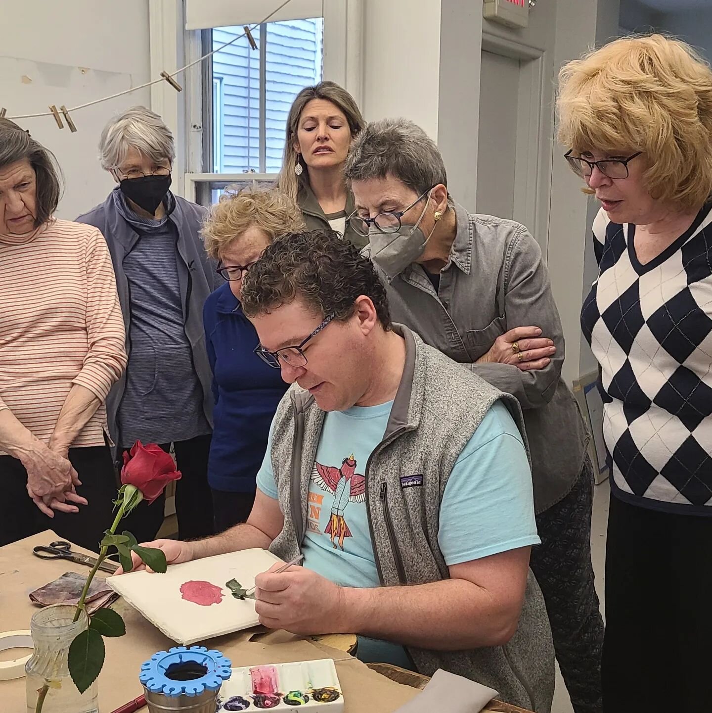 Showing my botanical watercolor class how to take a complex object like a rose and simplify it.

Thanks to Brattle Street florist for providing beautiful flowers all semester.