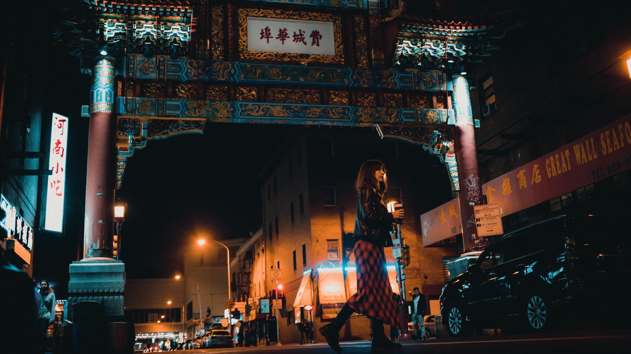 Chinatown Arch Maggie Donoghue Walking with Bean2Bean Coffee in Philadelphia photo by Ryan Spillman