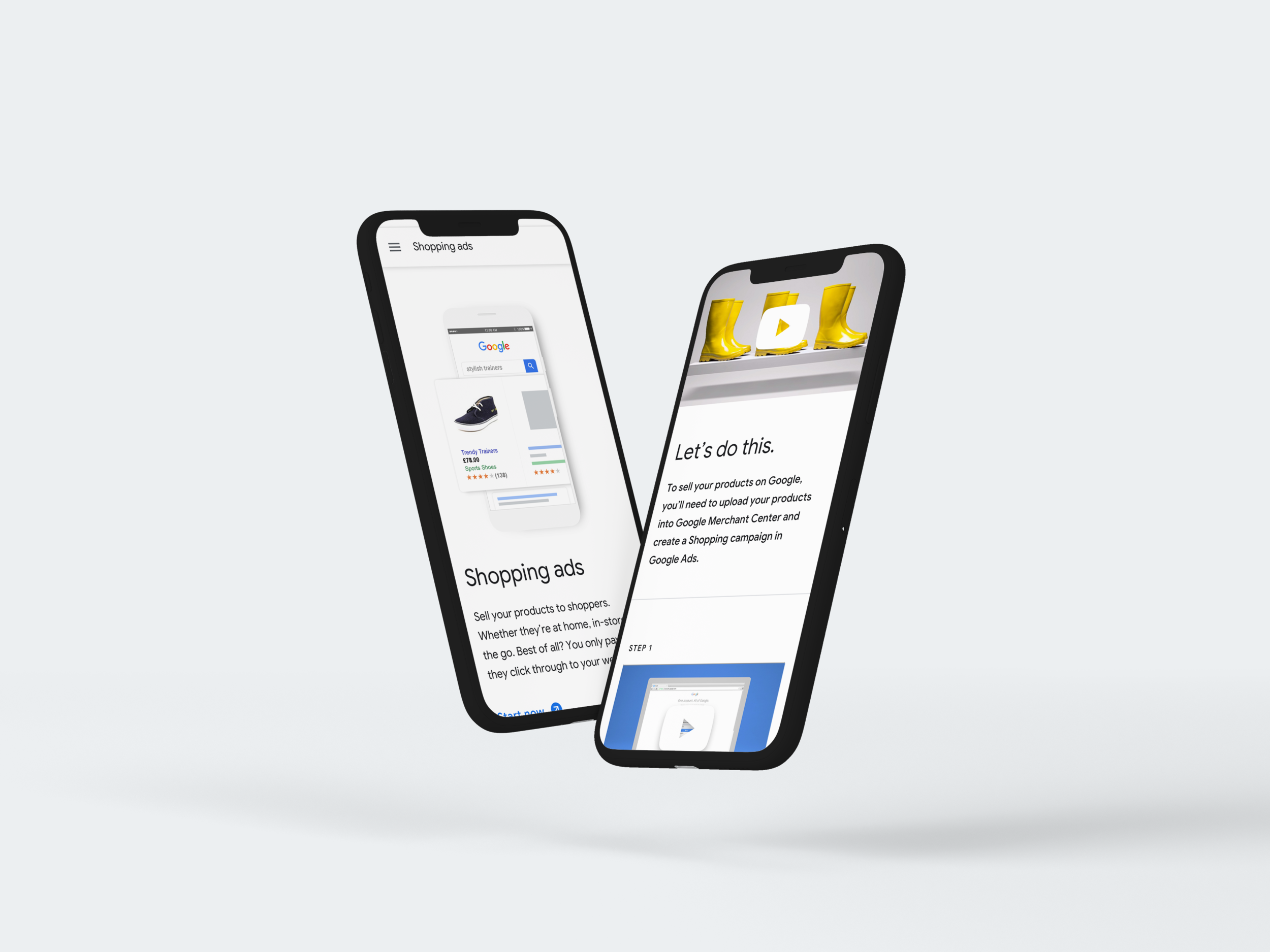 Mobile screens for Shopping Ads and the Get Started page. The UI illustrations were the chosen art direction across the site alongside retail photography.  The UI illustrations are frequently placed as hero images as a visual aid to quickly describe…