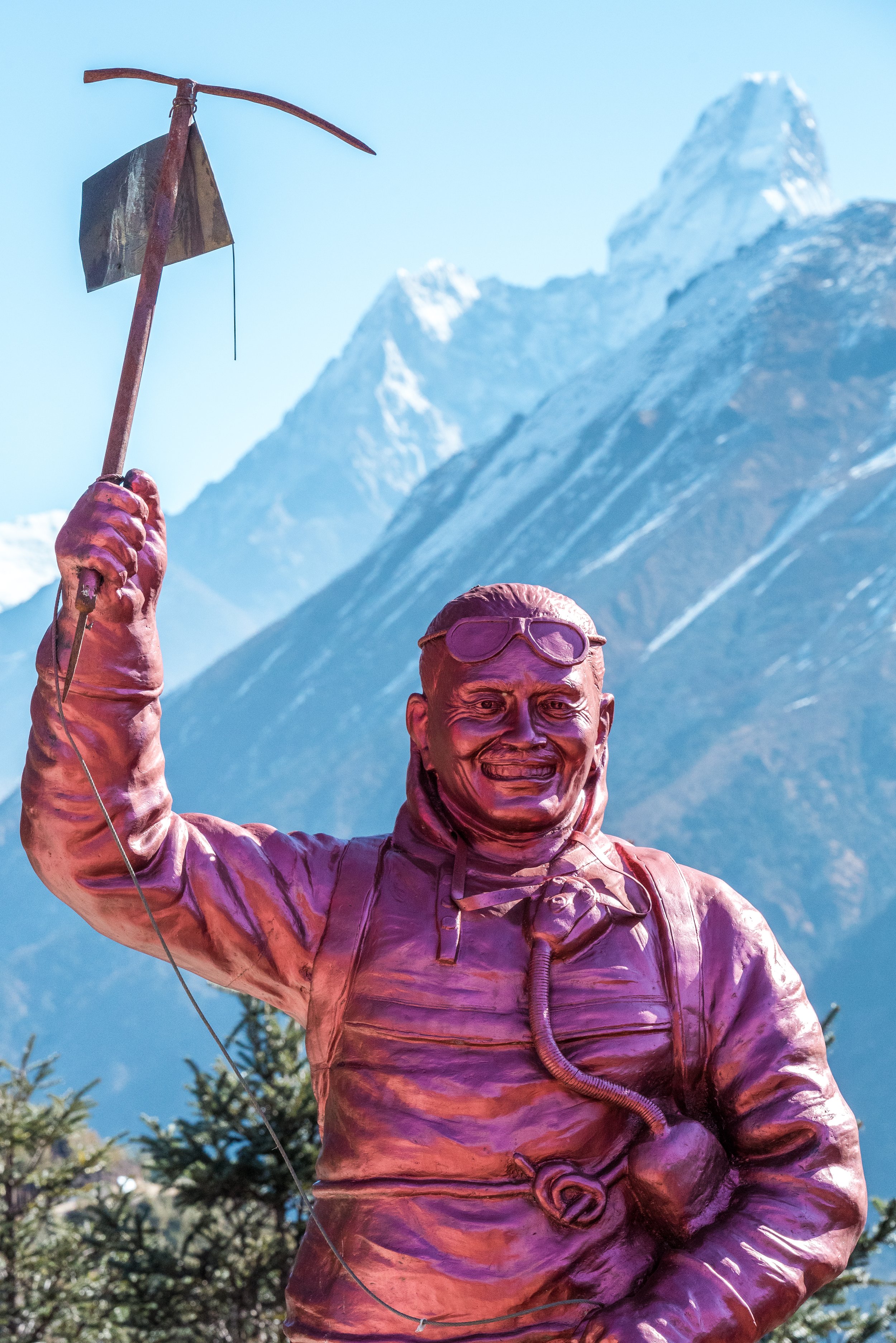 Tenzing Norgay Statue with Ama Dablam towering behind
