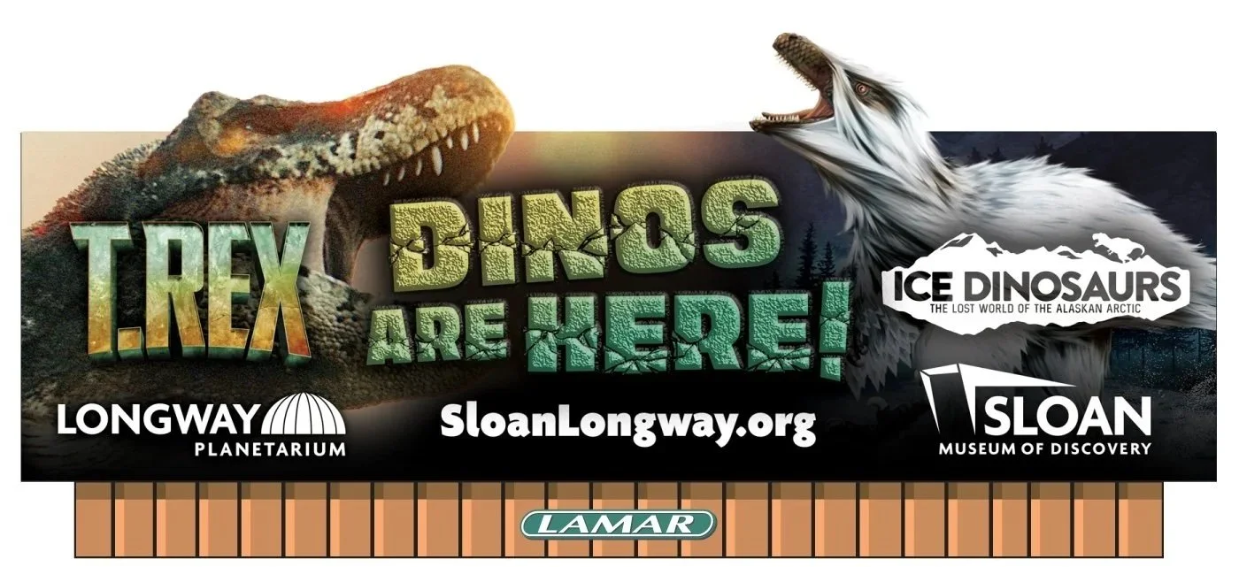 Extension billboard designed for advertising a combination planetarium show and museum exhibit.