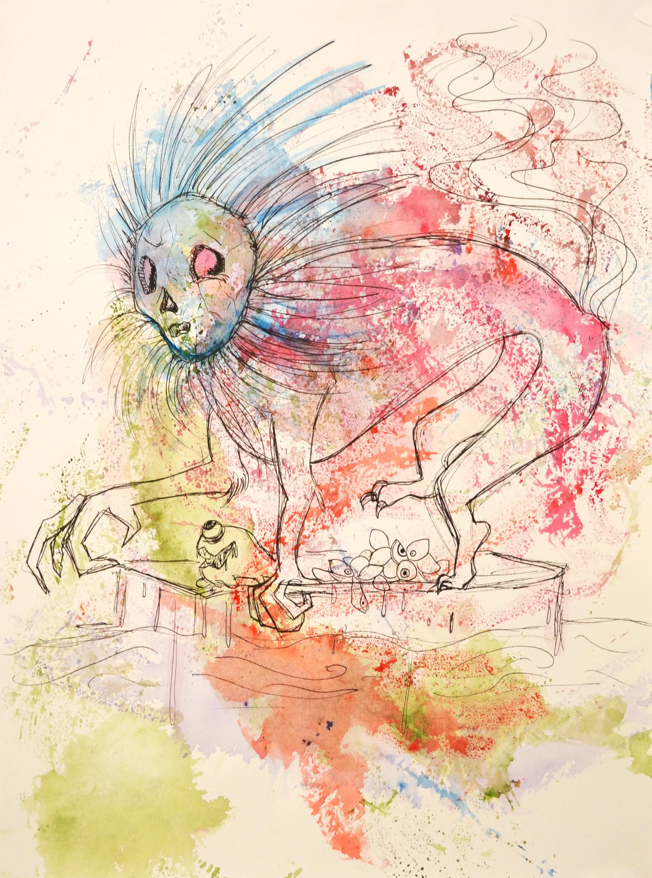  Pen and Watercolor Monoprint  11 x 15 inches  2019 