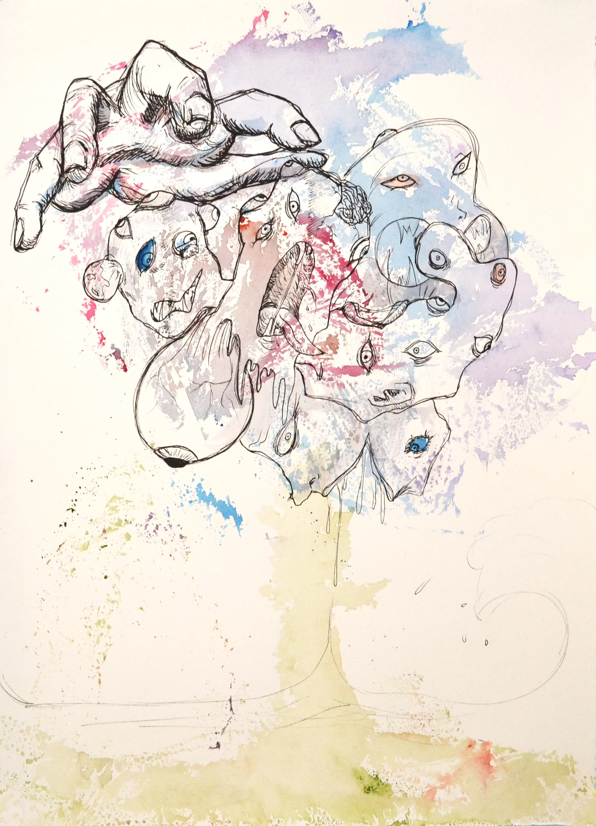  Pen and Watercolor Monoprint  11 x 15 inches  2019 