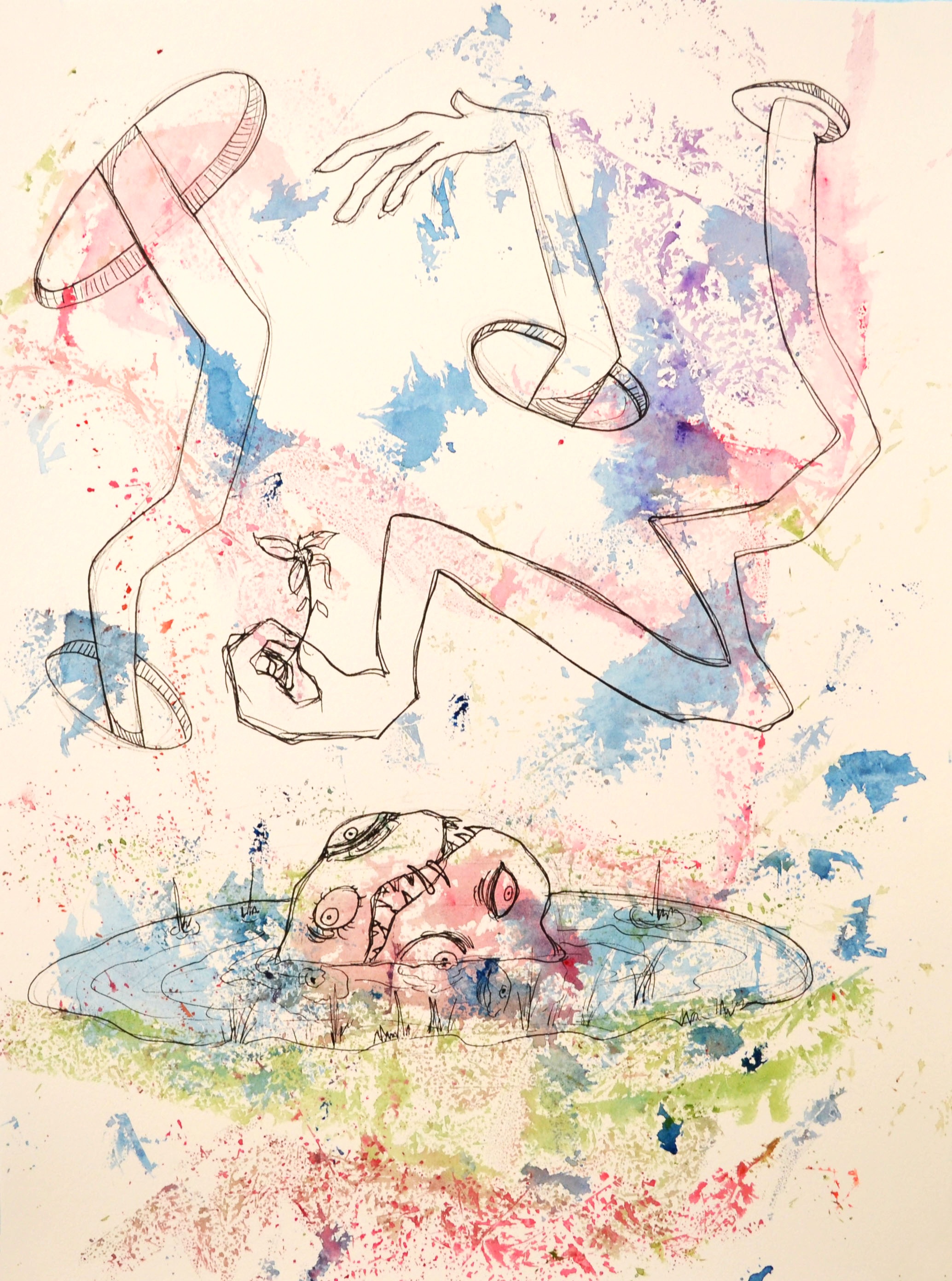  Pen and Watercolor Monoprint  11 x 15 inches  2019 