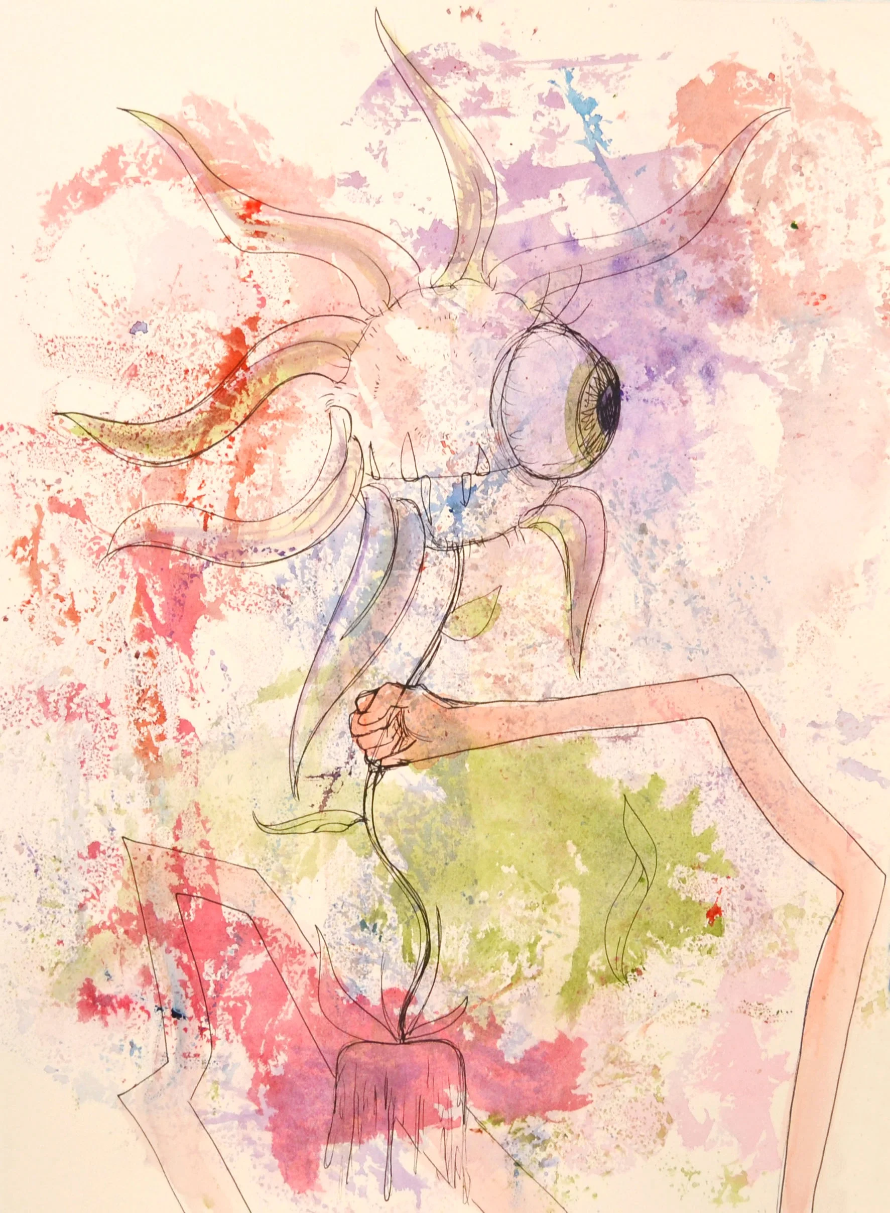  Pen and Watercolor Monoprint  11 x 15 inches  2019 