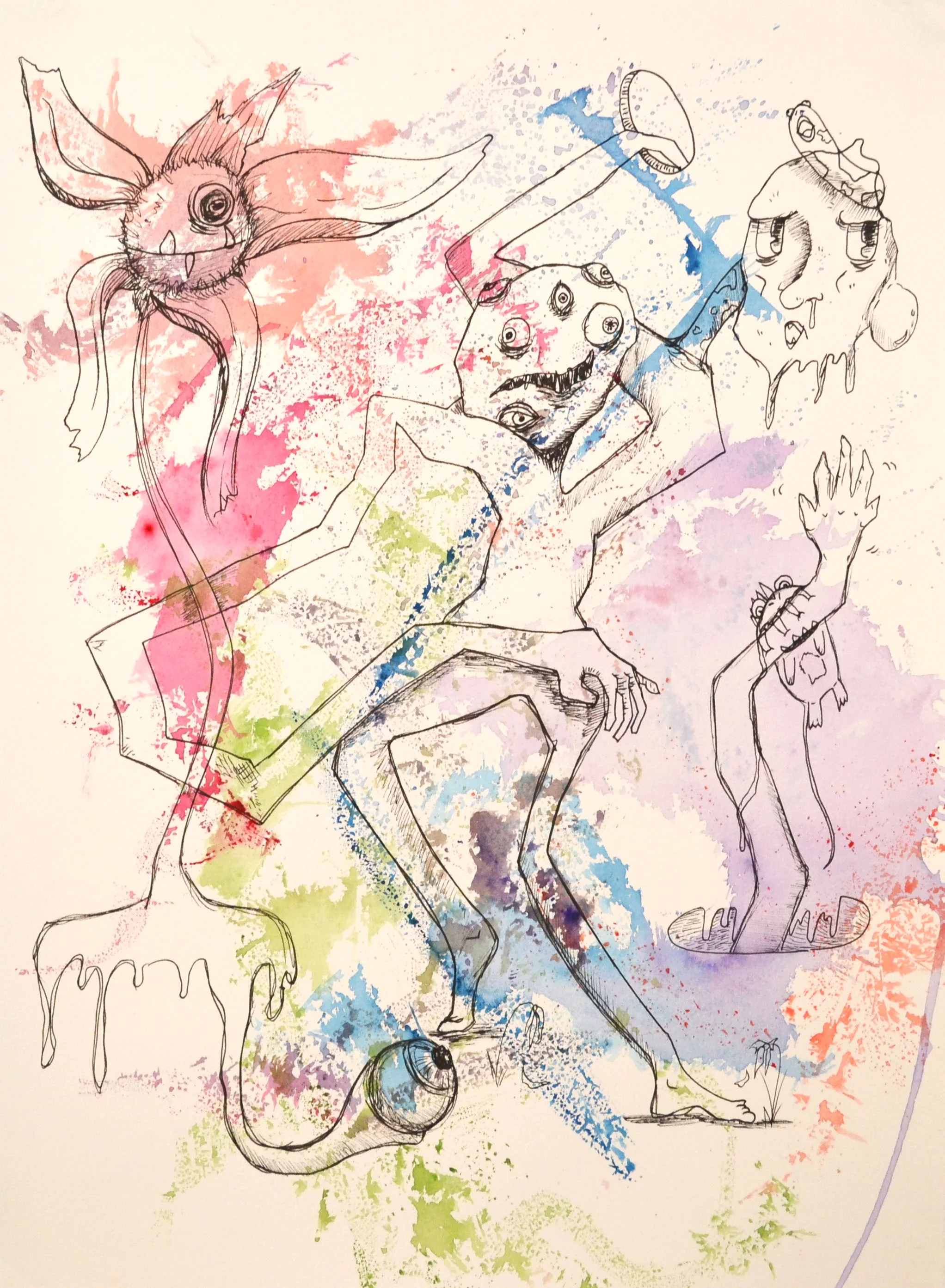  Pen and Watercolor Monoprint  11 x 15 inches  2019 