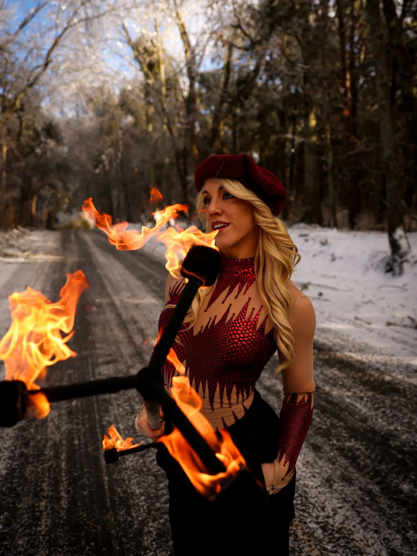 Finding beauty in the chaos. 🔥 

Costume from @zh_costumedesign 
Photos by @kurtisdowns ❄️
#firedancer #circusperformer #snowday
