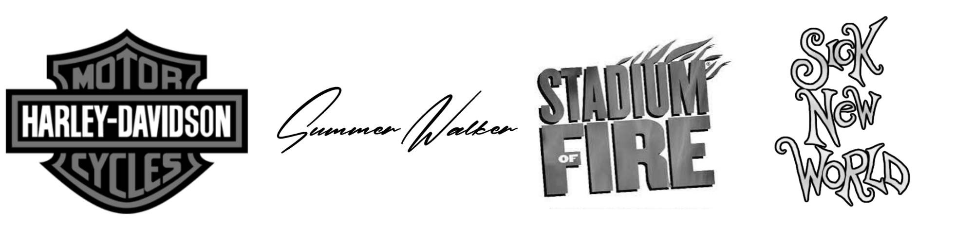 Logos representing concerts, festivals, theatrical productions, and live events featuring Grace Good.