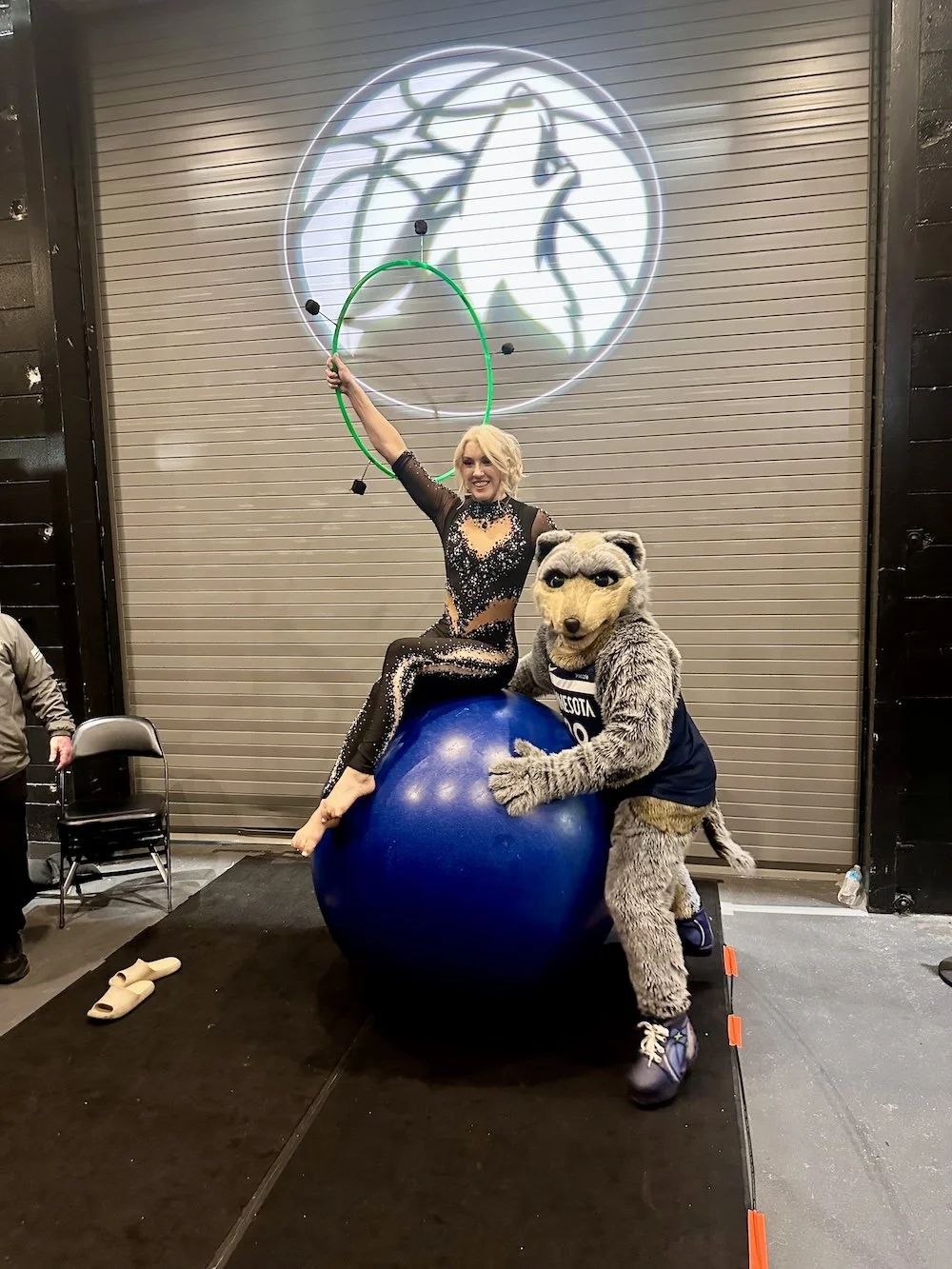 Grace Good with the Timberwolves NBA Mascot