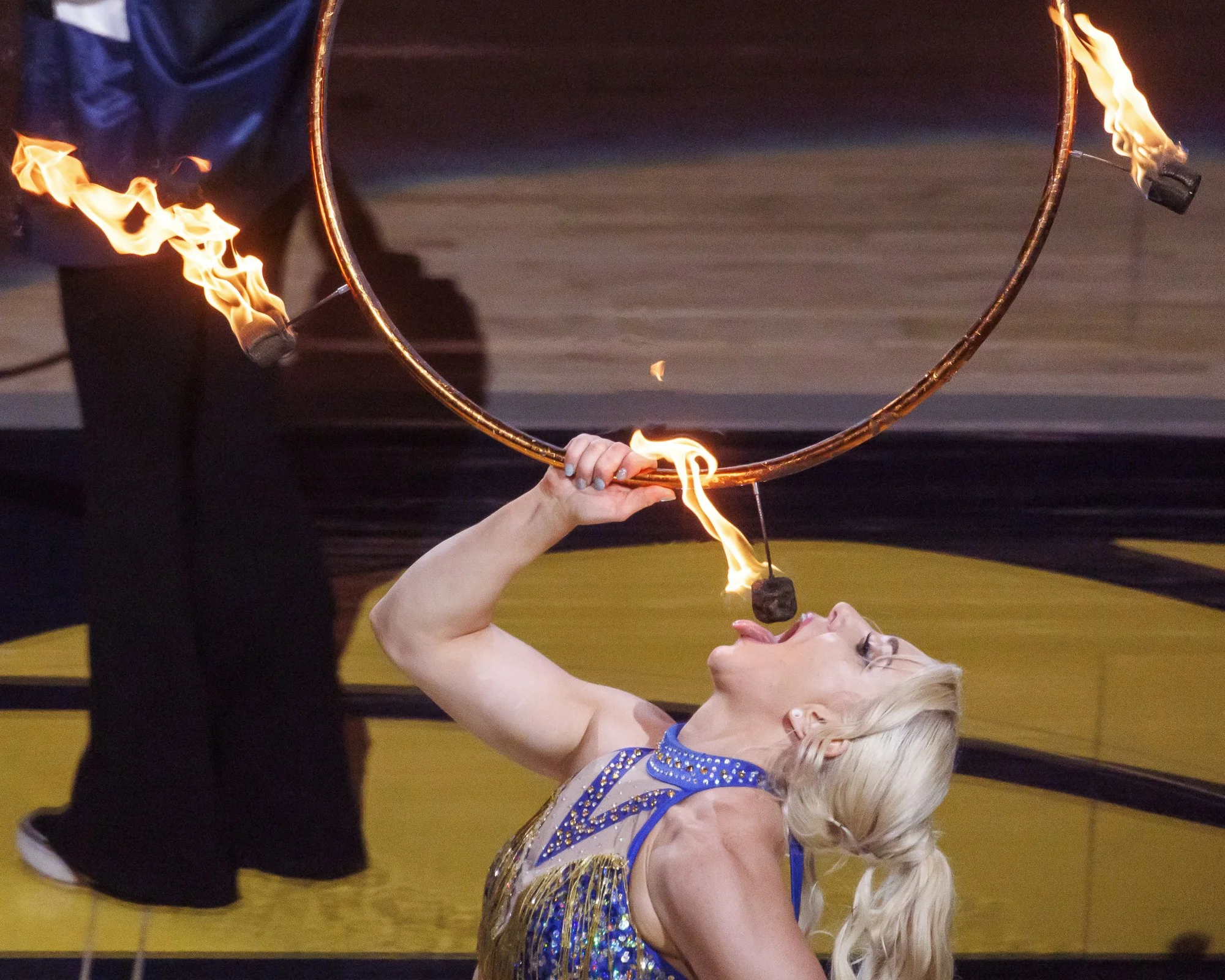 Halftime show at Indianapolis pacers NBA game with fire eater grace good