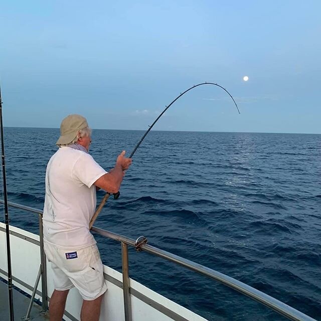 The Wednesday night crew was fired up to get on the sundown tuna bite. Only got one so far but it&rsquo;s a fatty. Jumped off a sailfish too. Beautiful evening. 🎣🌅 #foodcultivation #fishcitypride #driftlife #driftfishing #pompanobeach #lighthousepo