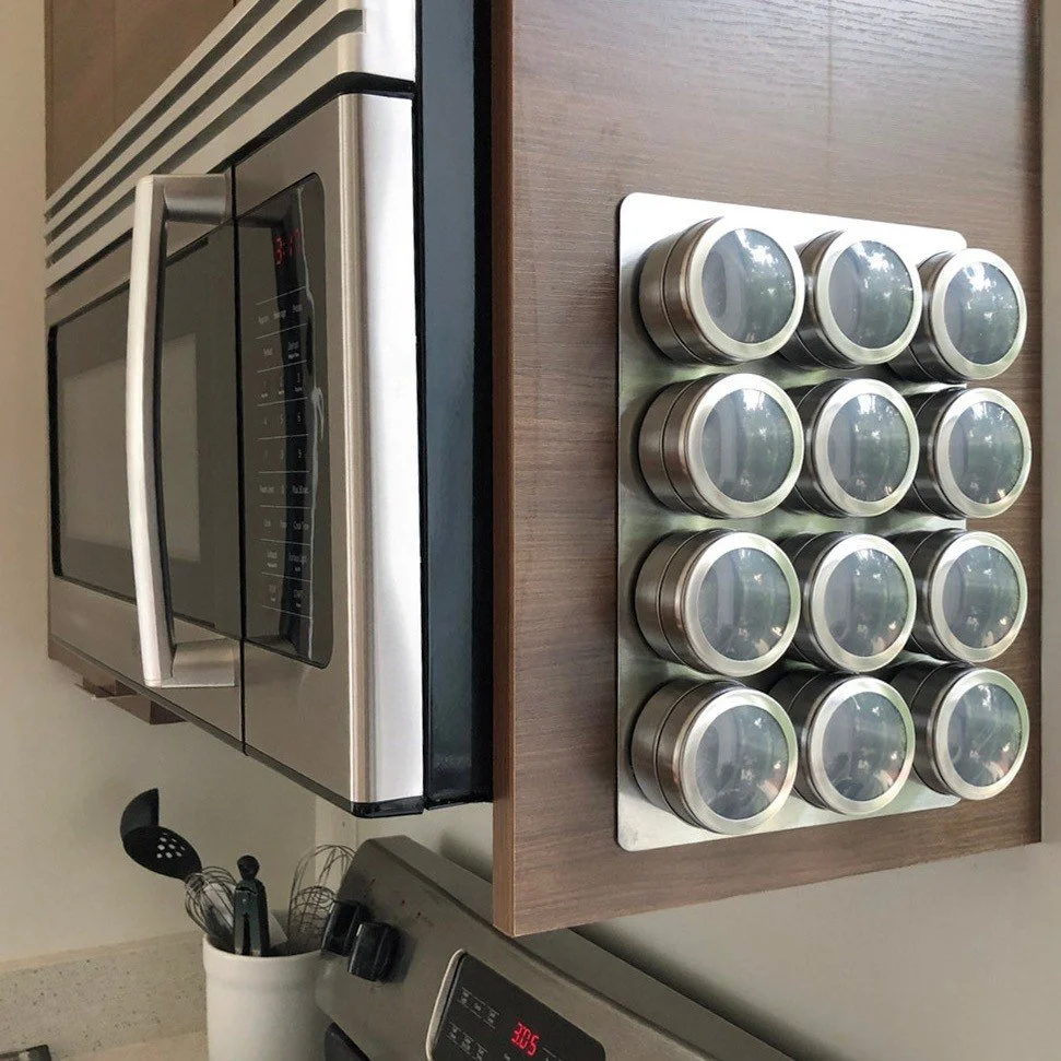 Small kitchen? Maximize your vertical space! These magnetic spice tins keep every flavor where you can see it - and free up precious cabinet real estate.